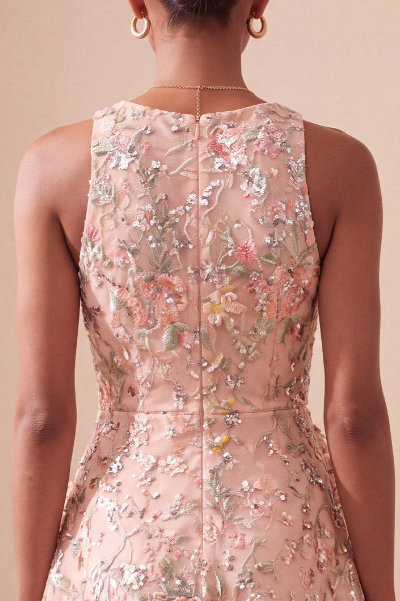Load image into Gallery viewer, Light Pink Sparkly Sequin Floral A-Line Mini Cocktail Dress with Ruffles