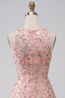 Load image into Gallery viewer, Light Pink Sparkly Sequin Floral A-Line Mini Cocktail Dress with Ruffles