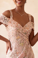 Load image into Gallery viewer, Blush Sparkly Sequin Cold Shoulder Floral Ruched Tight Mini Cocktail Dress
