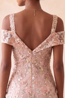 Load image into Gallery viewer, Blush Sparkly Sequin Cold Shoulder Floral Ruched Tight Mini Cocktail Dress