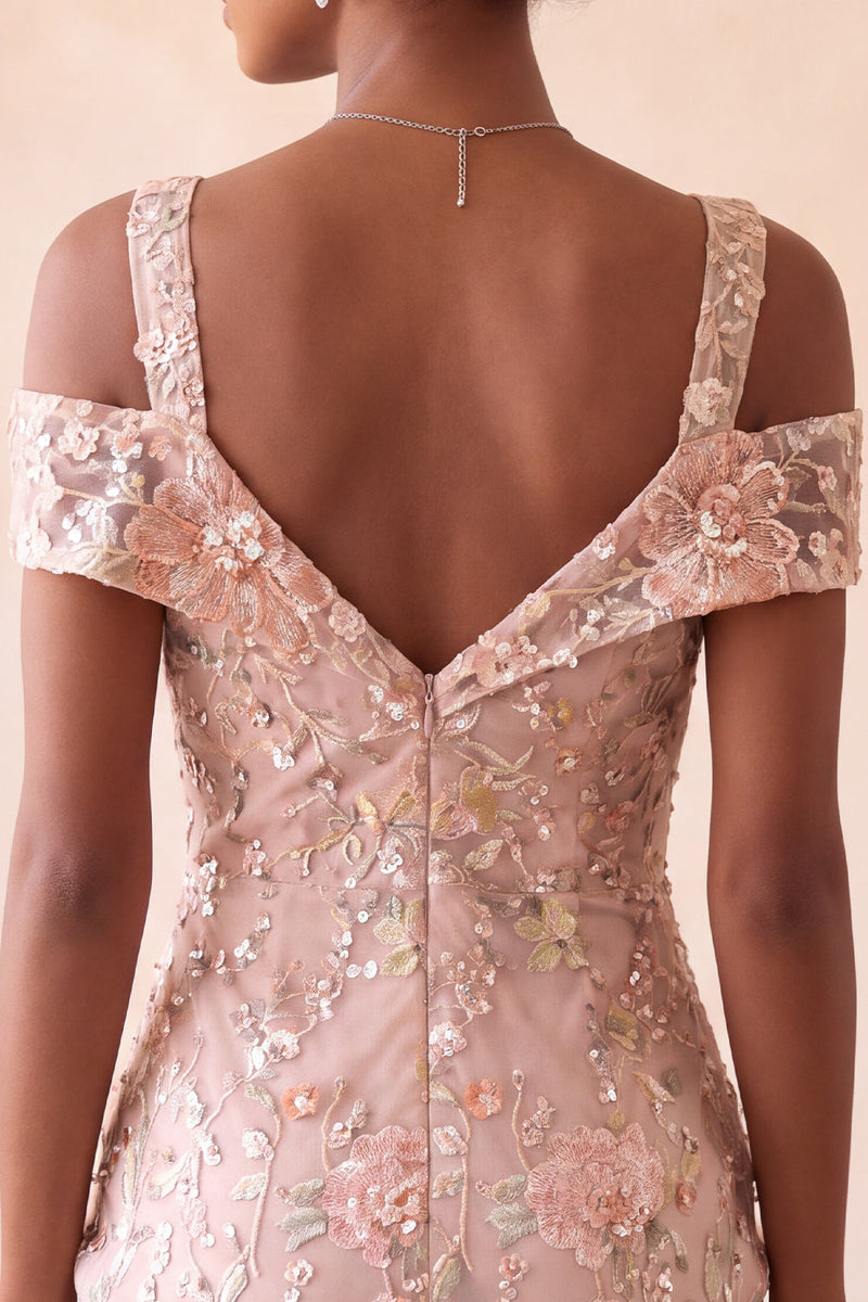 Load image into Gallery viewer, Blush Sparkly Sequin Cold Shoulder Floral Ruched Tight Mini Cocktail Dress