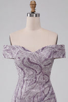 Load image into Gallery viewer, Sparkly Lilac Off the Shoulder Tight Ruched Sequin Short Cocktail Dress