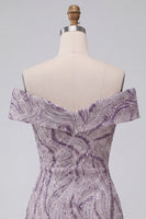 Load image into Gallery viewer, Sparkly Lilac Off the Shoulder Tight Ruched Sequin Short Cocktail Dress