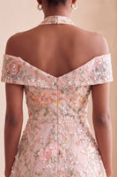 Load image into Gallery viewer, Blush Floral A-Line Sparkly Sequin Cold Shoulder Mini Cocktail Dress