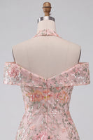 Load image into Gallery viewer, Blush Floral A-Line Sparkly Sequin Cold Shoulder Mini Cocktail Dress