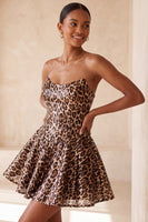 Load image into Gallery viewer, Khaki Leopard Sparkly Sequin A Line Strapless Mini Cocktail Dress