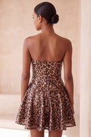 Load image into Gallery viewer, Khaki Leopard Sparkly Sequin A Line Strapless Mini Cocktail Dress