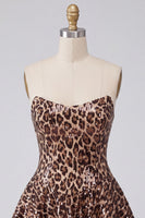 Load image into Gallery viewer, Khaki Leopard Sparkly Sequin A Line Strapless Mini Cocktail Dress
