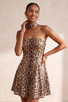 Load image into Gallery viewer, Khaki Leopard Print A Line mini Sequin Cocktail Dress with 3D Flowers