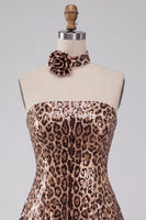 Load image into Gallery viewer, Khaki Leopard Print A Line mini Sequin Cocktail Dress with 3D Flowers