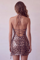 Load image into Gallery viewer, Sparkly Khaki Leopard Tight Short Sequin Cocktail Dress with Slit