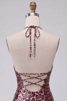 Load image into Gallery viewer, Sparkly Khaki Leopard Tight Short Sequin Cocktail Dress with Slit