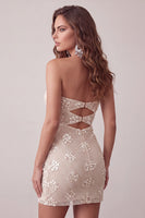 Load image into Gallery viewer, Sparkly Ivory Strapless Sequin Tight Short Cocktail Dress with Keyhole