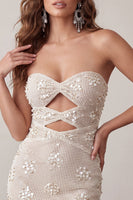 Load image into Gallery viewer, Sparkly Ivory Strapless Sequin Tight Short Cocktail Dress with Keyhole