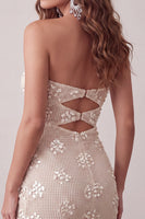 Load image into Gallery viewer, Sparkly Ivory Strapless Sequin Tight Short Cocktail Dress with Keyhole