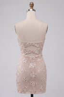 Load image into Gallery viewer, Sparkly Ivory Strapless Sequin Tight Short Cocktail Dress with Keyhole