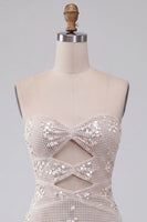 Load image into Gallery viewer, Sparkly Ivory Strapless Sequin Tight Short Cocktail Dress with Keyhole