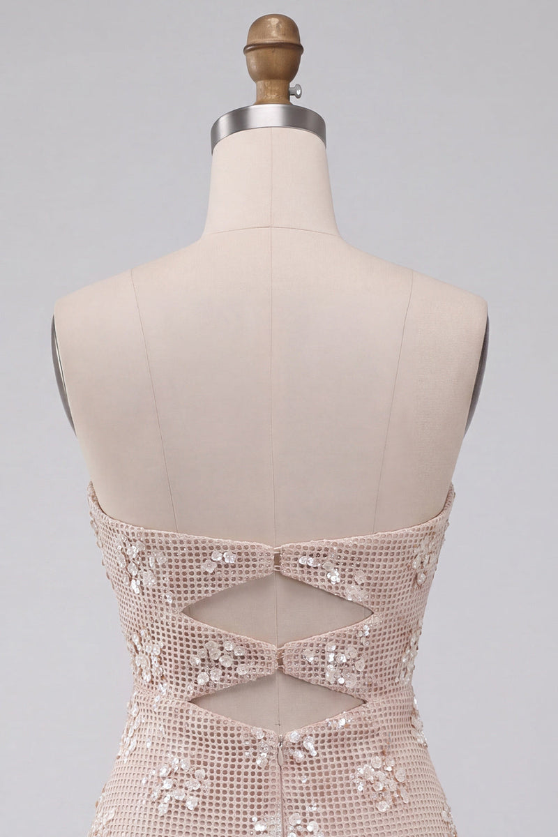 Load image into Gallery viewer, Sparkly Ivory Strapless Sequin Tight Short Cocktail Dress with Keyhole