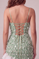 Load image into Gallery viewer, Sparkly Green Tight Ruffled Sequin Mini Cocktail Dress with Feathers