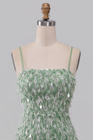 Load image into Gallery viewer, Sparkly Green Tight Ruffled Sequin Mini Cocktail Dress with Feathers