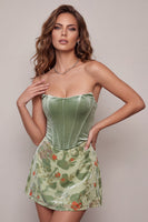 Load image into Gallery viewer, Dusty Sage Corset Floral A Line Strapless Mini Cocktail Dress