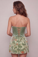 Load image into Gallery viewer, Dusty Sage Corset Floral A Line Strapless Mini Cocktail Dress