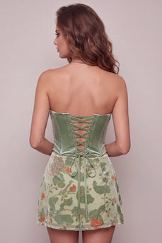 Dusty Sage Corset Floral A Line Strapless Mini Cocktail Dress