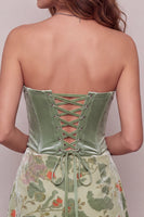 Load image into Gallery viewer, Dusty Sage Corset Floral A Line Strapless Mini Cocktail Dress