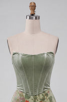 Load image into Gallery viewer, Dusty Sage Corset Floral A Line Strapless Mini Cocktail Dress