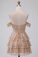 Load image into Gallery viewer, Sparkly Champagne Ruffled Corset Sequin A Line Mini Cocktail Dress