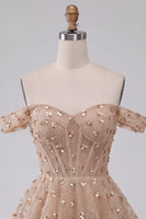 Load image into Gallery viewer, Sparkly Champagne Ruffled Corset Sequin A Line Mini Cocktail Dress