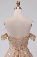 Load image into Gallery viewer, Sparkly Champagne Ruffled Corset Sequin A Line Mini Cocktail Dress