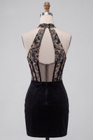 Load image into Gallery viewer, Floral Black Velvet Corset Halter Tight Mini Cocktail Dress