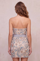 Load image into Gallery viewer, Sparkly Light Grey Tight Beaded Floral Mini Cocktail Dress with Bow