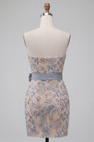 Load image into Gallery viewer, Sparkly Light Grey Tight Beaded Floral Mini Cocktail Dress with Bow