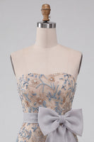 Load image into Gallery viewer, Sparkly Light Grey Tight Beaded Floral Mini Cocktail Dress with Bow