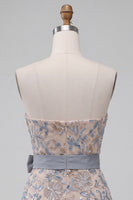 Load image into Gallery viewer, Sparkly Light Grey Tight Beaded Floral Mini Cocktail Dress with Bow