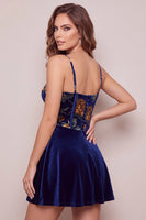 Load image into Gallery viewer, Floral Navy Velvet Corset A Line Mini Cocktail Dress