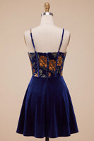 Load image into Gallery viewer, Floral Navy Velvet Corset A Line Mini Cocktail Dress