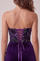 Load image into Gallery viewer, Plum Floral Velvet Tight Corset Strapless Short Cocktail Dress
