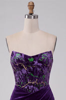Load image into Gallery viewer, Plum Floral Velvet Tight Corset Strapless Short Cocktail Dress