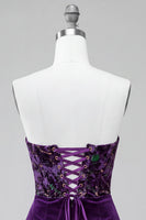 Load image into Gallery viewer, Plum Floral Velvet Tight Corset Strapless Short Cocktail Dress