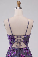 Load image into Gallery viewer, Floral Plum A Line Spaghetti Straps Mini Cocktail Dress with Keyhole