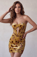 Load image into Gallery viewer, Ginger Yellow Sweetheart Floral Corset Velvet Tight Short Cocktail Dress