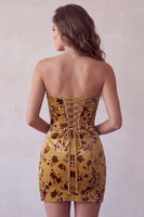 Load image into Gallery viewer, Ginger Yellow Sweetheart Floral Corset Velvet Tight Short Cocktail Dress
