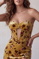 Load image into Gallery viewer, Ginger Yellow Sweetheart Floral Corset Velvet Tight Short Cocktail Dress