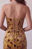 Load image into Gallery viewer, Ginger Yellow Sweetheart Floral Corset Velvet Tight Short Cocktail Dress