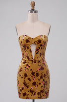 Load image into Gallery viewer, Ginger Yellow Sweetheart Floral Corset Velvet Tight Short Cocktail Dress