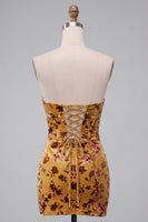 Load image into Gallery viewer, Ginger Yellow Sweetheart Floral Corset Velvet Tight Short Cocktail Dress