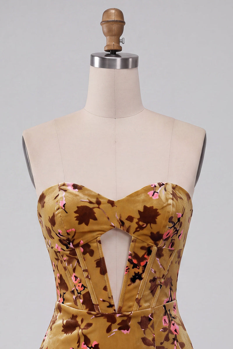Load image into Gallery viewer, Ginger Yellow Sweetheart Floral Corset Velvet Tight Short Cocktail Dress
